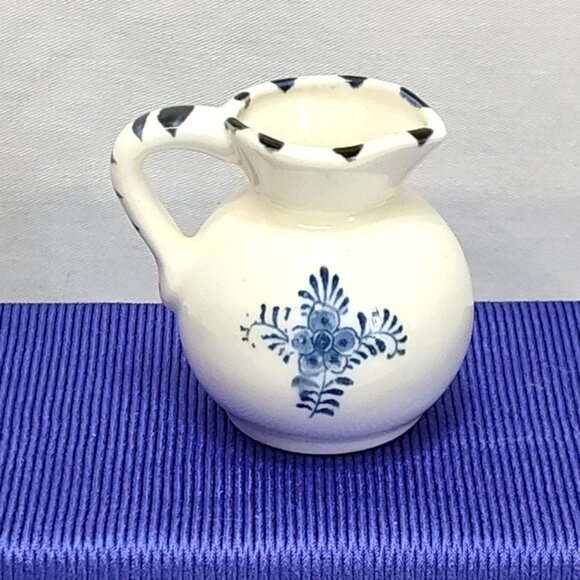 Delft Windmill Floral Porcelain Miniature Pitcher Creamer Made Japan 1960s VTG - Picture 2 of 8